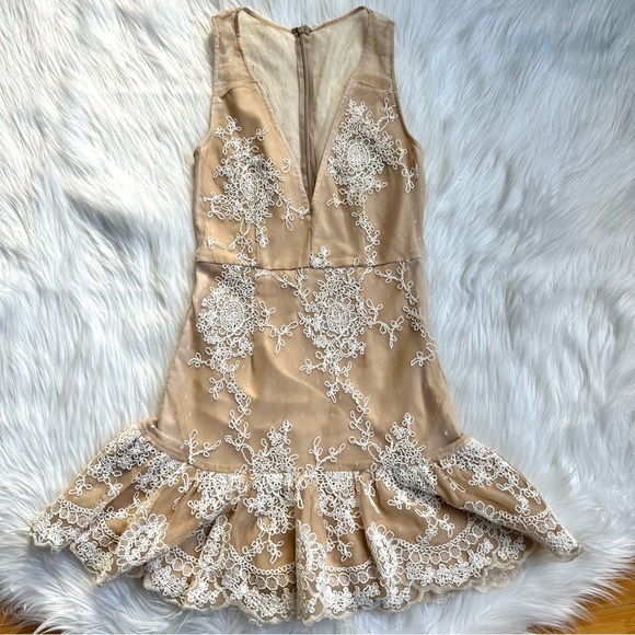 Nbd Dresses Nwt Nbd Nude Deep V Neck Mesh Lace Mini Dress Size Xs Poshmark